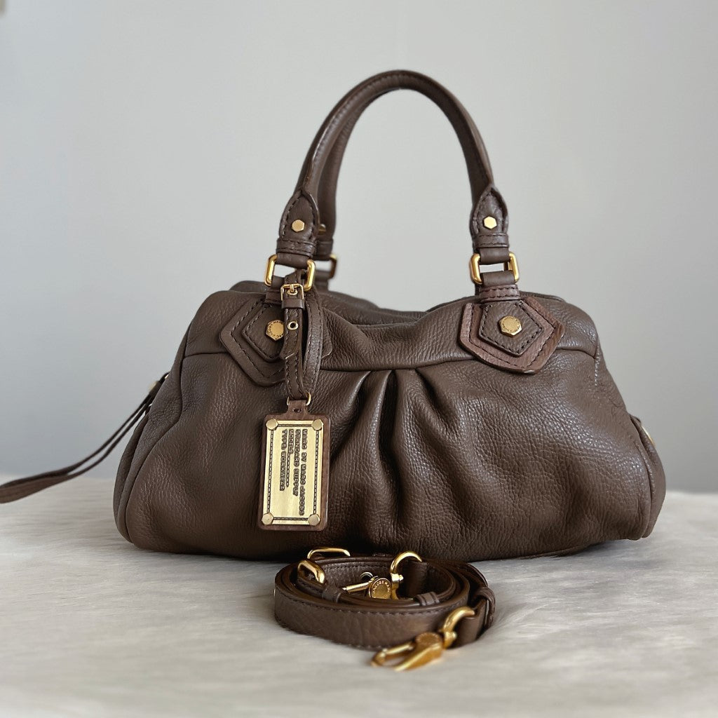 Marc Jacobs Taupe Leather Classic Q 2 Way Shoulder Bag