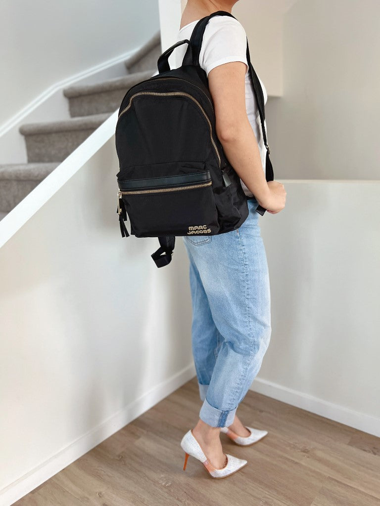 Marc Jacobs Black Canvas Front Logo Classic Backpack