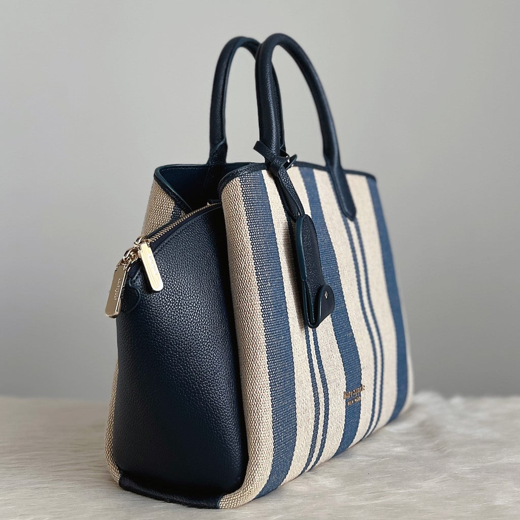 Kate Spade Navy Leather Stripe Detail Front Logo 2 Way Shoulder Bag Like New