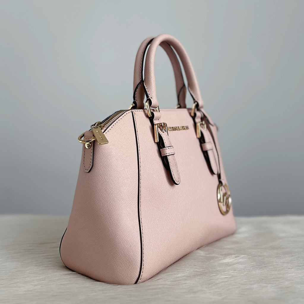 Michael Kors Pink Leather Front Logo MK Charm 2 Way Shoulder Bag