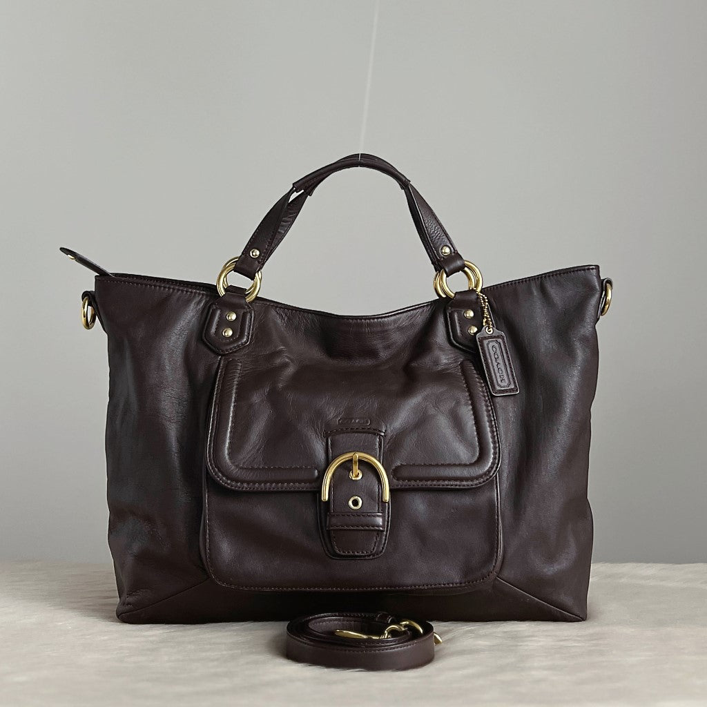 Coach Dark Chocolate Leather Front Detail 2 Way Shoulder Bag