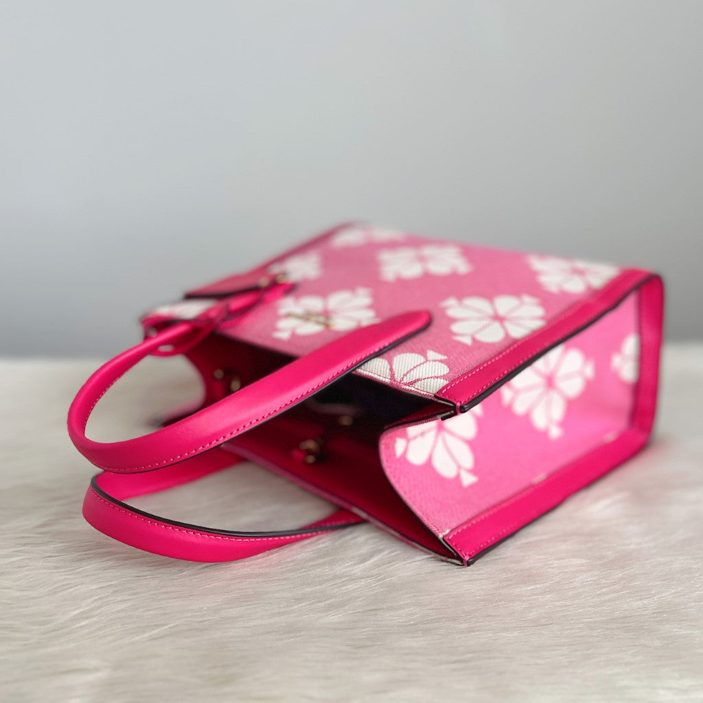 Kate Spade Fuchsia Leather Floral Pattern Front Logo 2 Way Shoulder Bag Like New