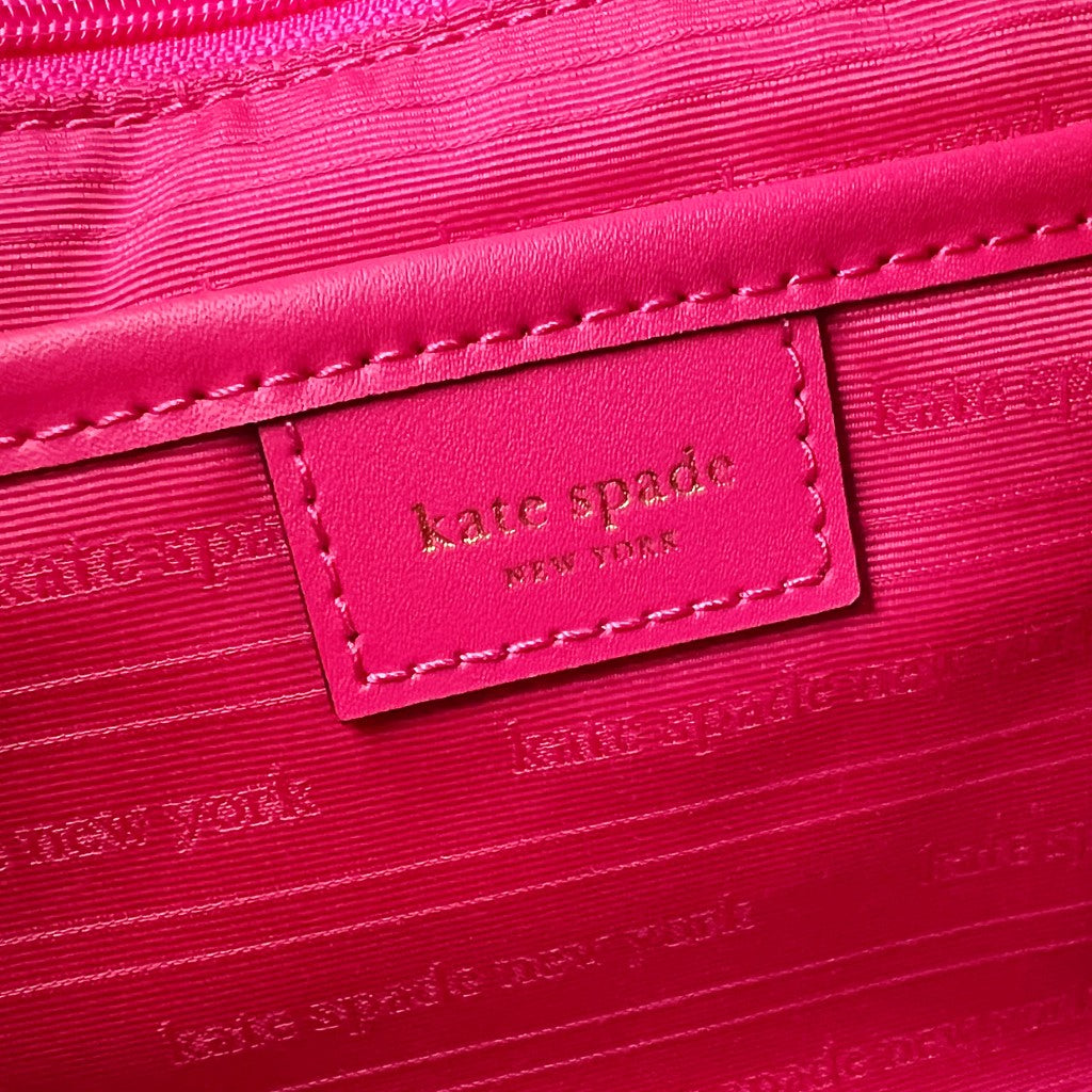 Kate Spade Fuchsia Leather Floral Pattern Front Logo 2 Way Shoulder Bag Like New
