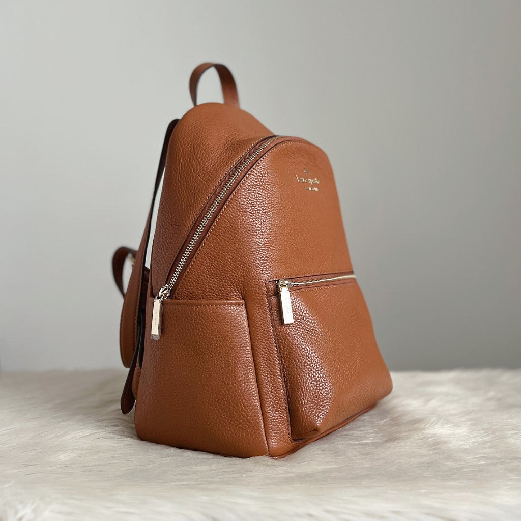 Kate Spade Caramel Leather Front Logo Backpack Brand New