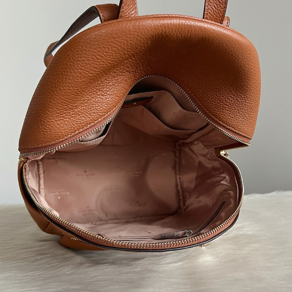 Kate Spade Caramel Leather Front Logo Backpack Brand New