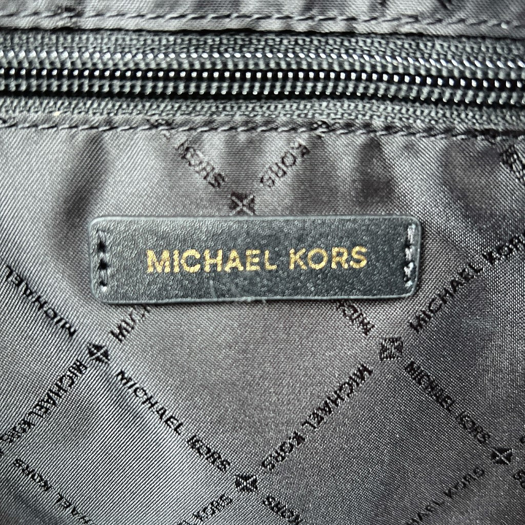 Michael Kors Black Leather Front Logo Carryall Shoulder Bag Excellent