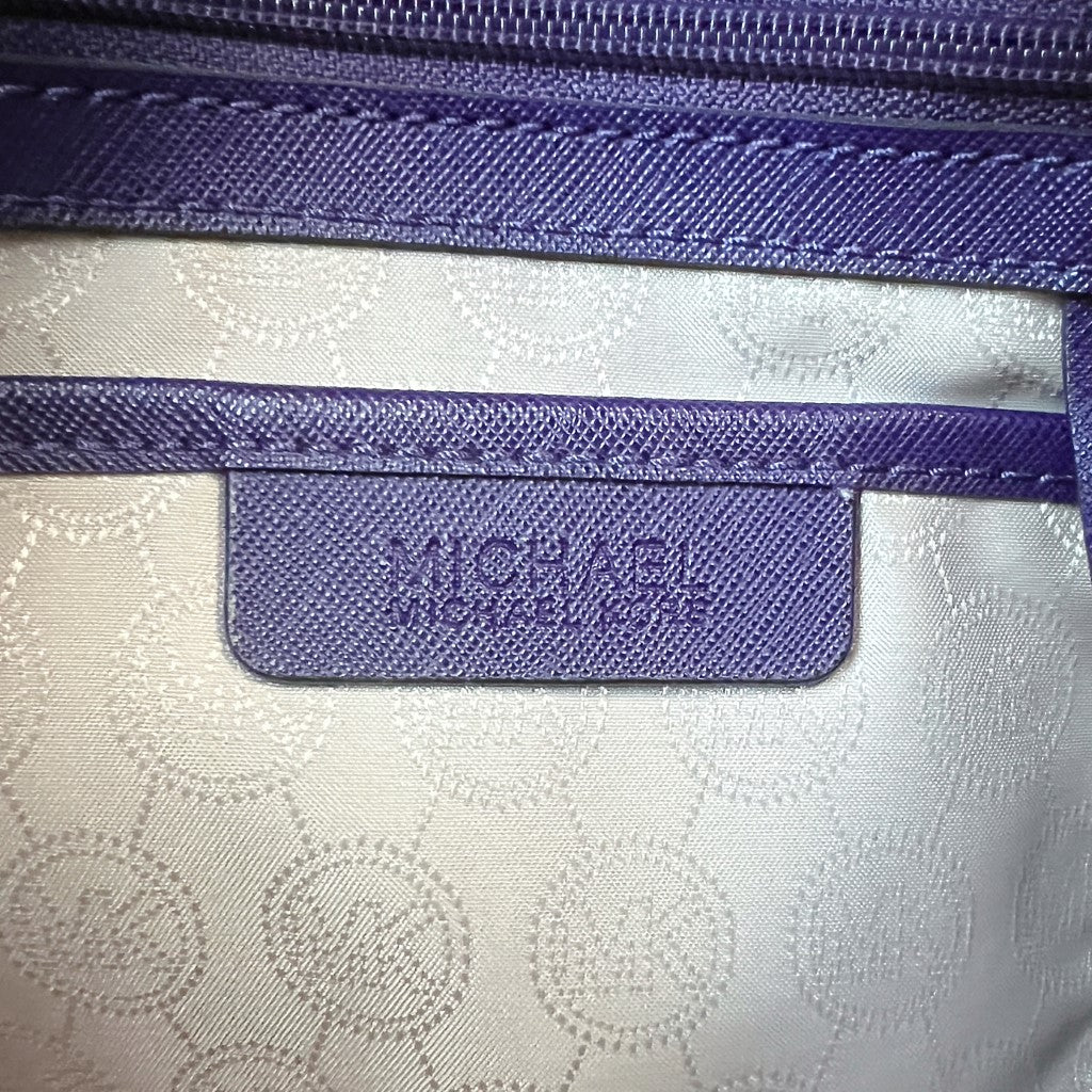 Michael Kors Purple Leather MK Charm Triple Compartment Shoulder Bag