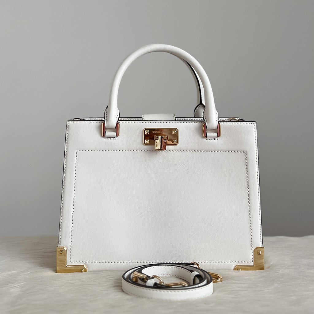 Michael Kors White Leather Triple Compartment 2 Way Shoulder Bag Like New