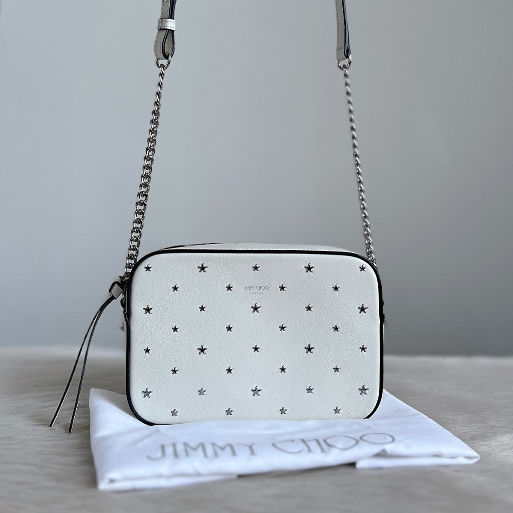 Jimmy Choo White Leather Star Detail Crossbody Shoulder Bag Like New