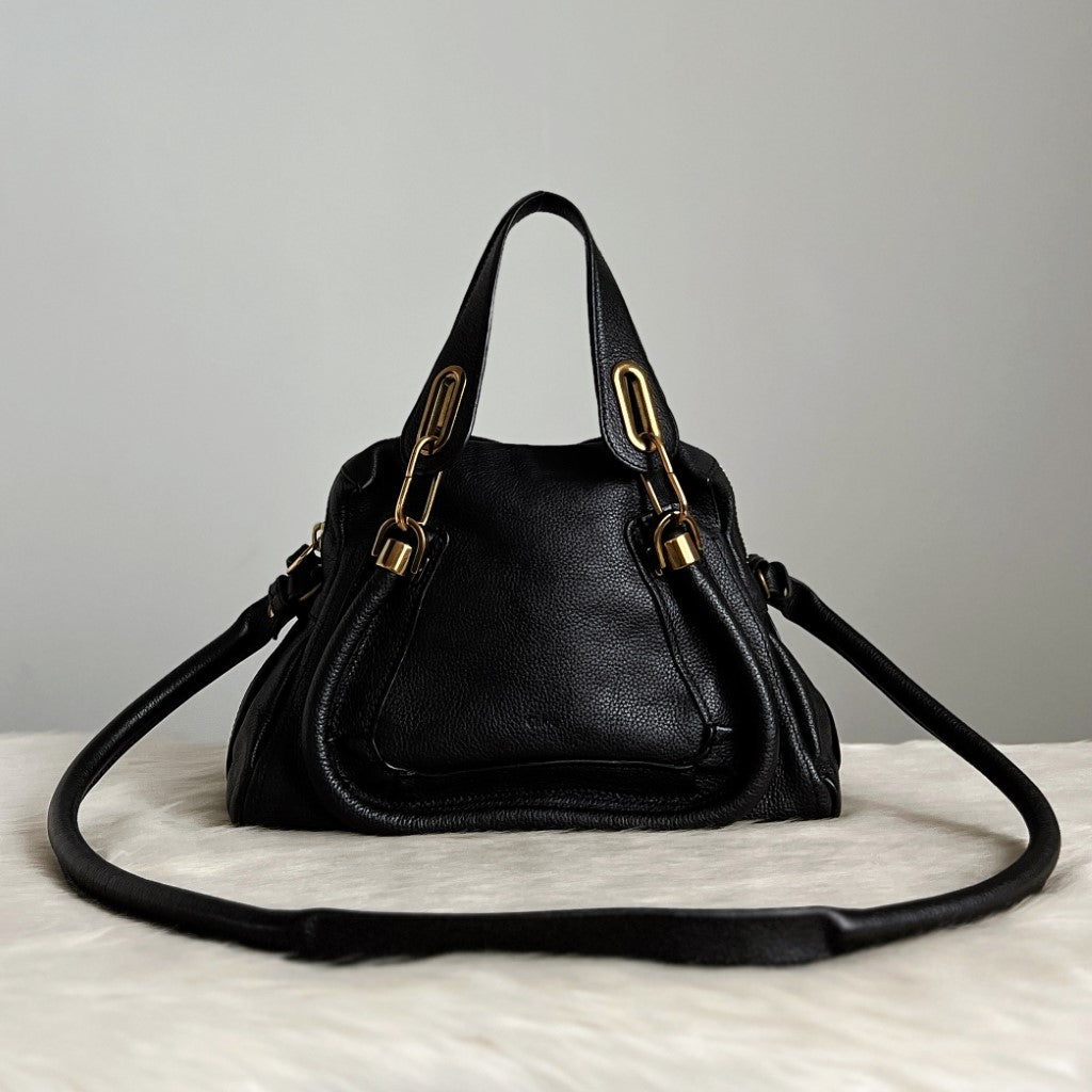 Chloe Iconic Black Leather Paraty 2 Way Shoulder Bag Excellent