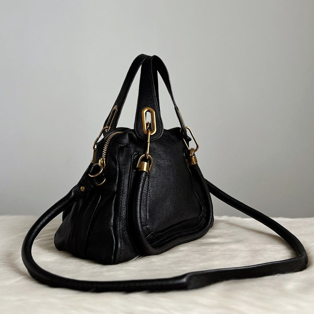 Chloe Iconic Black Leather Paraty 2 Way Shoulder Bag Excellent