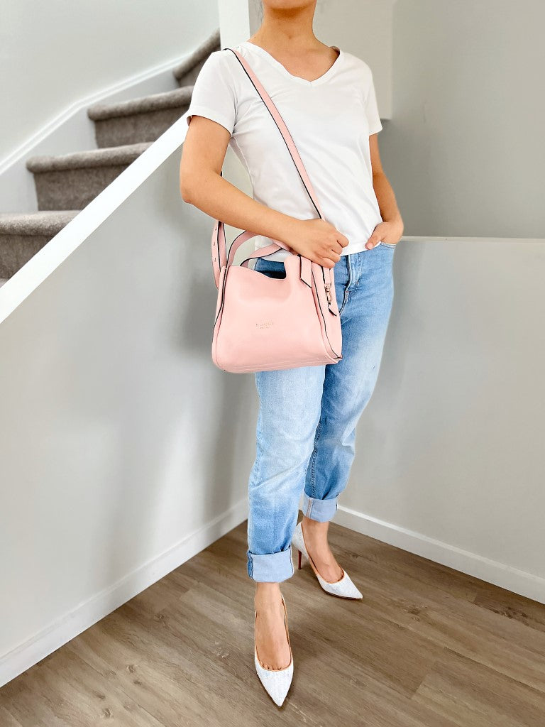 Kate Spade Pink Leather Front Logo 2 Way Shoulder Bag Excellent