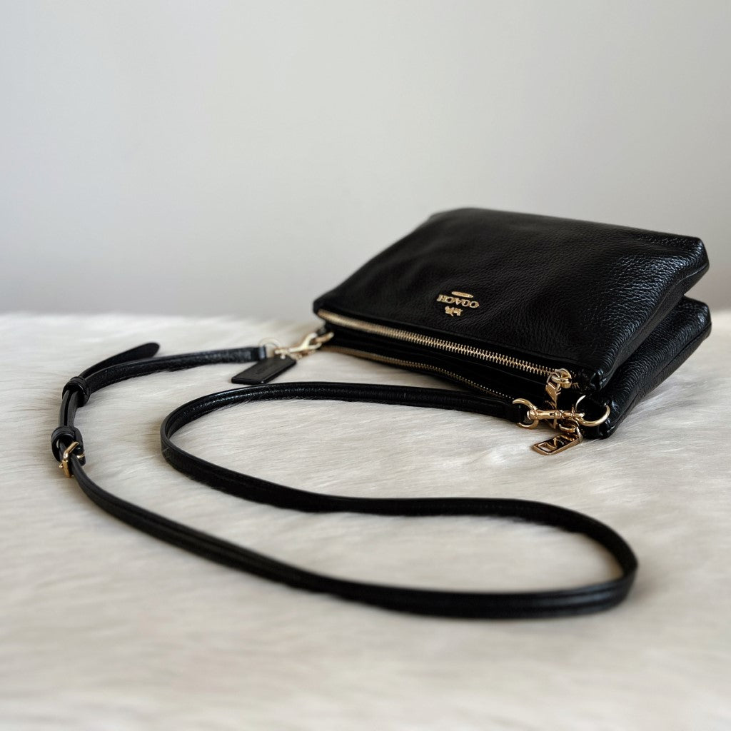 Coach Black Leather Double Compartment Crossbody Shoulder Bag