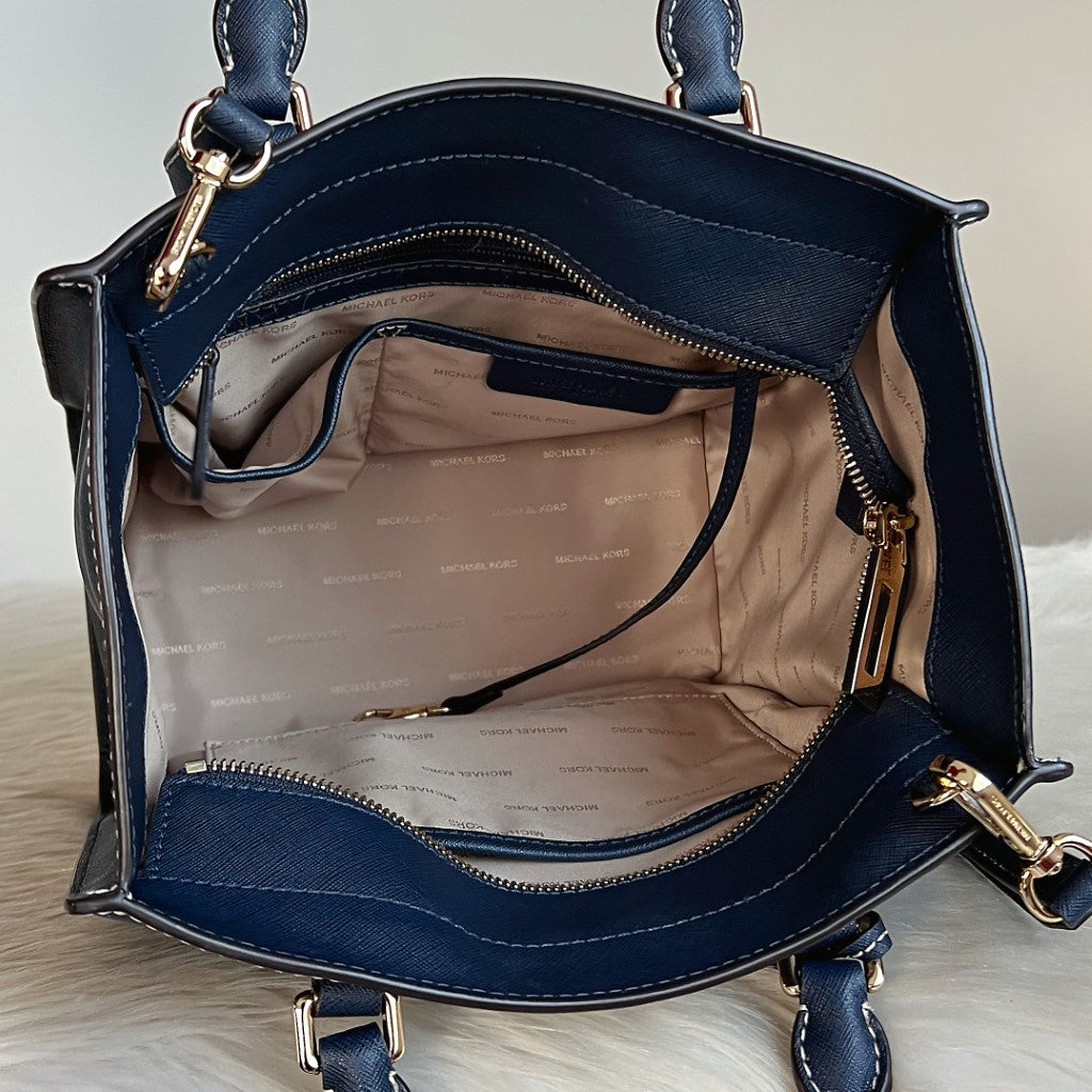 Michael Kors Navy Leather Front Logo 2 Way Shoulder Bag Like New