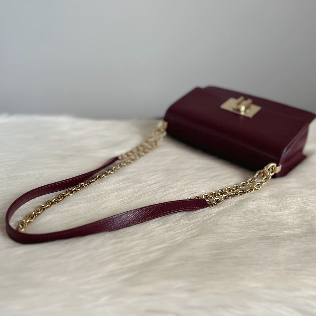 Furla Bordeaux Leather Chain Detail 3 Way Crossbody Shoulder Bag Like New