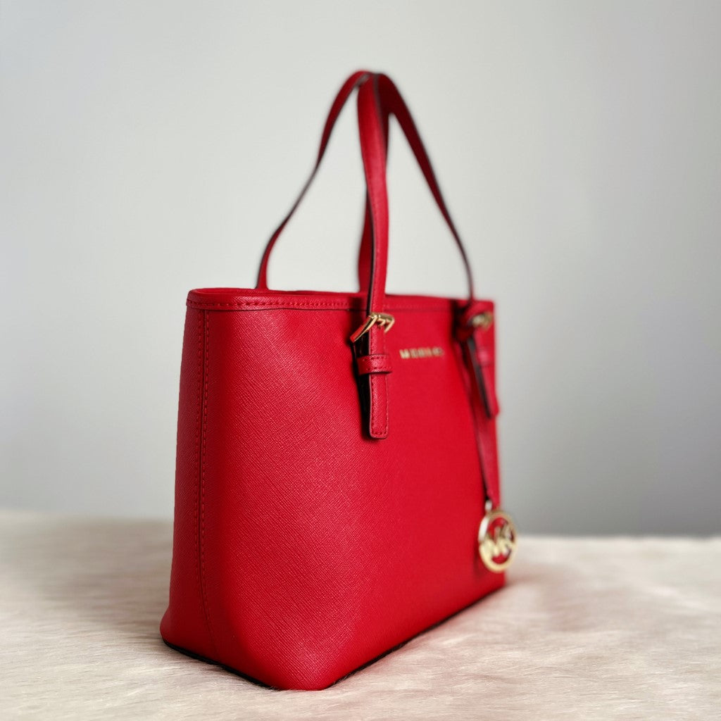 Michael Kors Red Saffiano Leather Front Logo 2 Way Shoulder Bag Like New