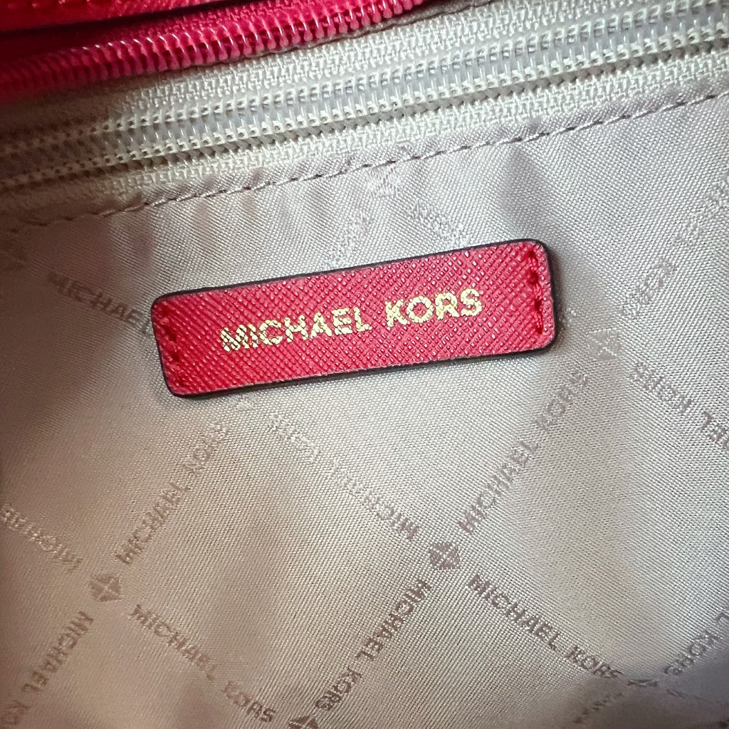 Michael Kors Red Saffiano Leather Front Logo 2 Way Shoulder Bag Like New