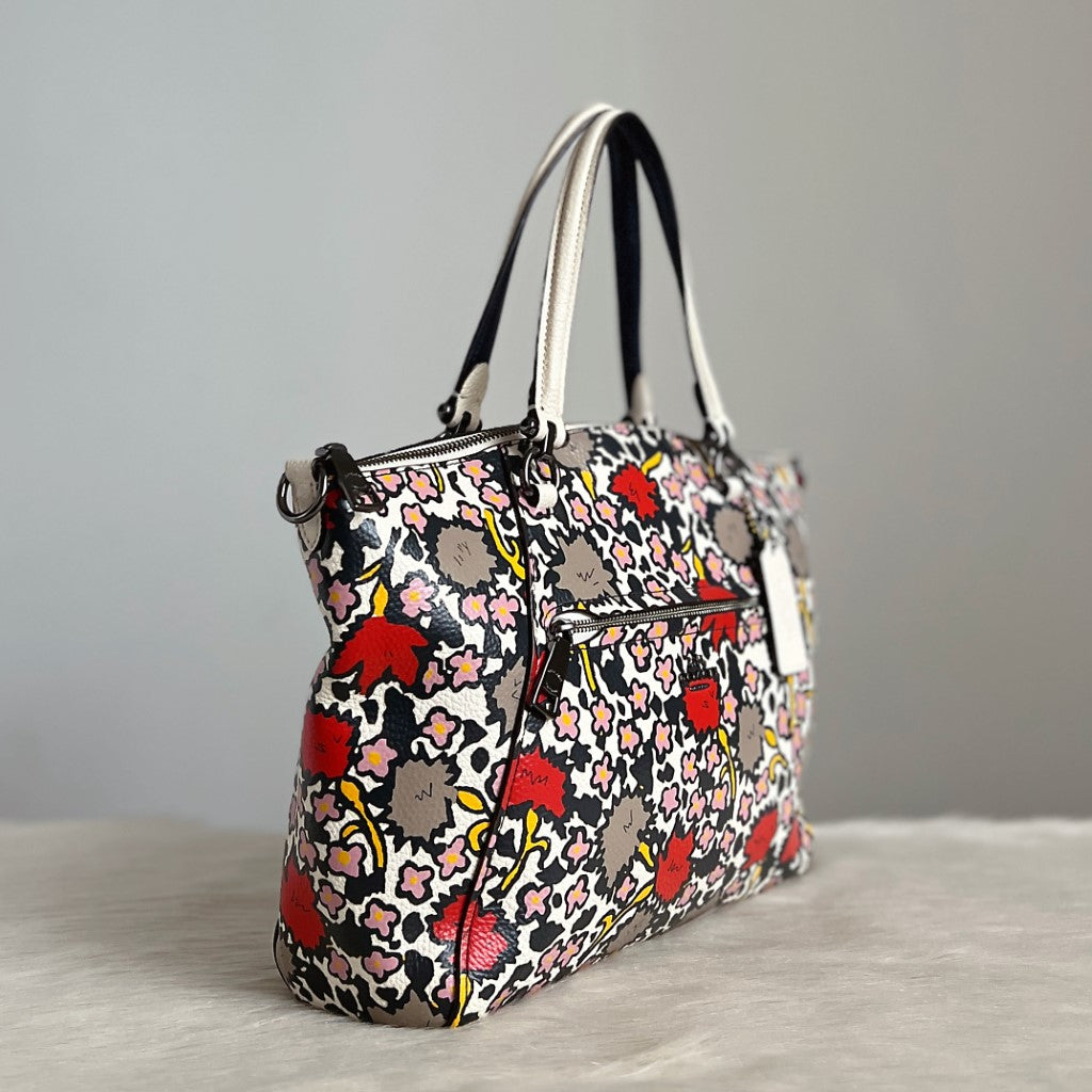 Coach White Leather Floral Pattern 2 Way Shoulder Bag