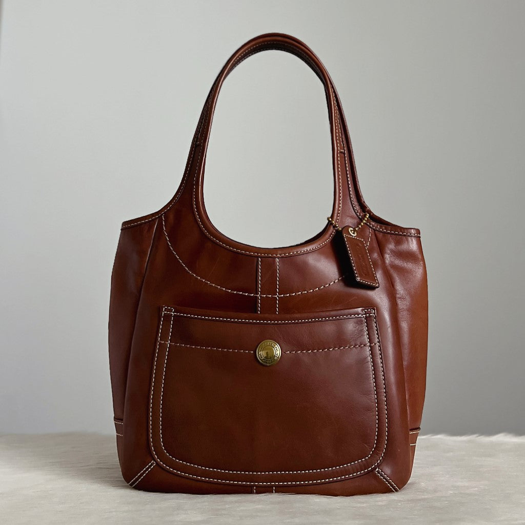 Coach Brown Leather Front Detail Shoulder Bag