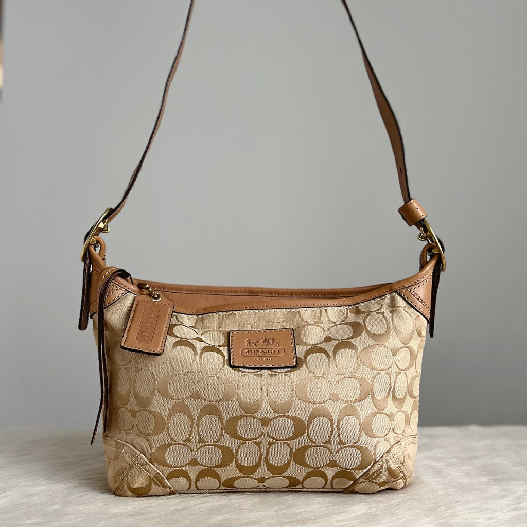 Coach Mocha Leather Monogram Crossbody Shoulder Bag Excellent