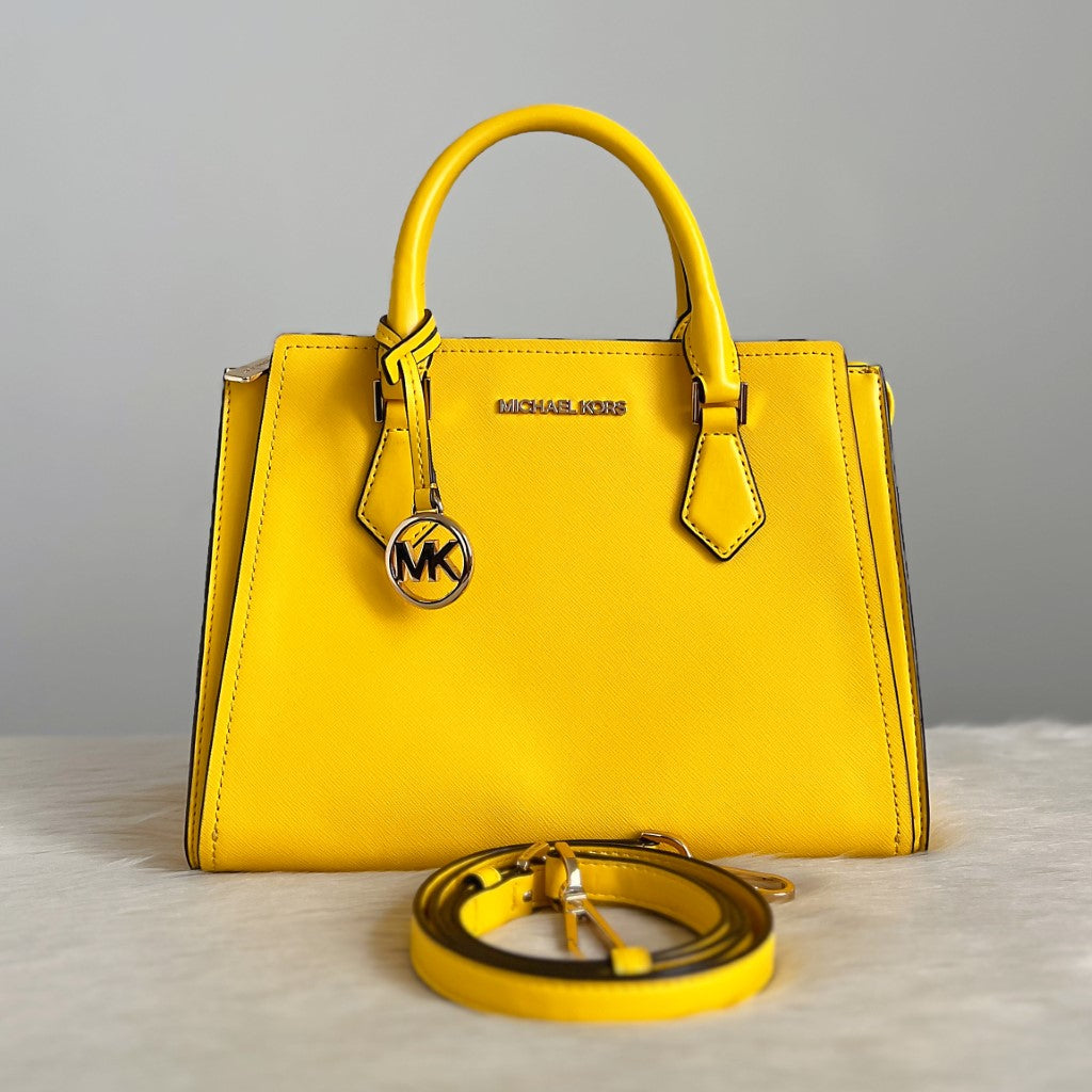 Michael Kors Yellow Saffiano Leather Triple Compartment 2 Way Shoulder Bag Like New