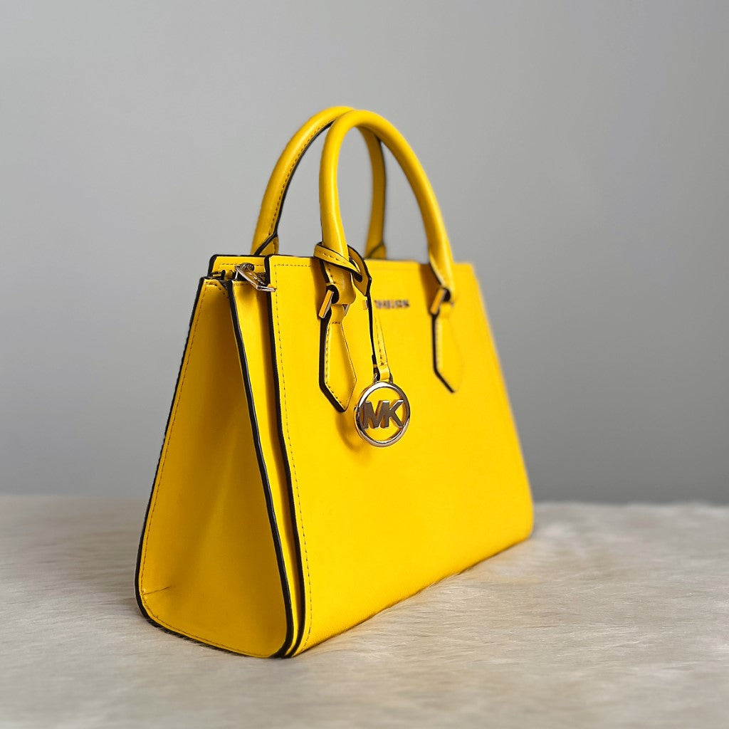 Michael Kors Yellow Saffiano Leather Triple Compartment 2 Way Shoulder Bag Like New