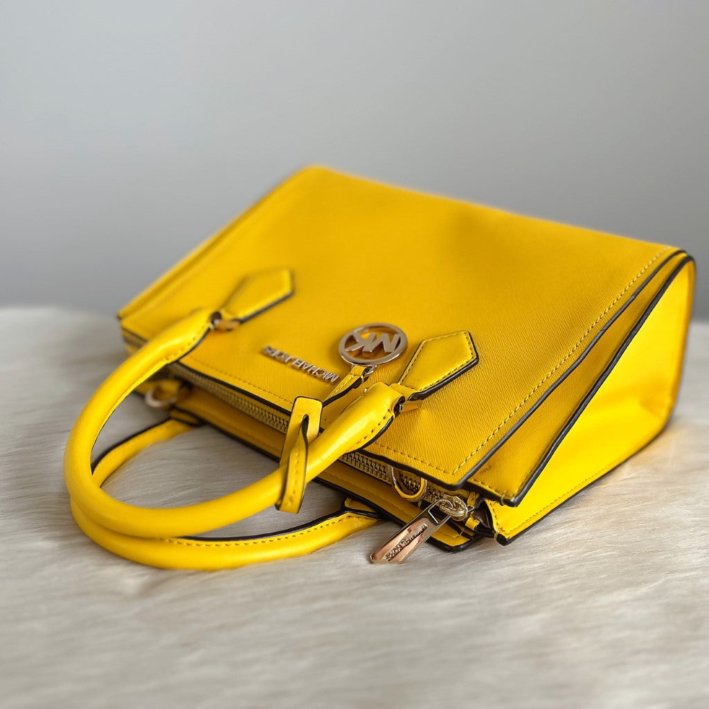 Michael Kors Yellow Saffiano Leather Triple Compartment 2 Way Shoulder Bag Like New