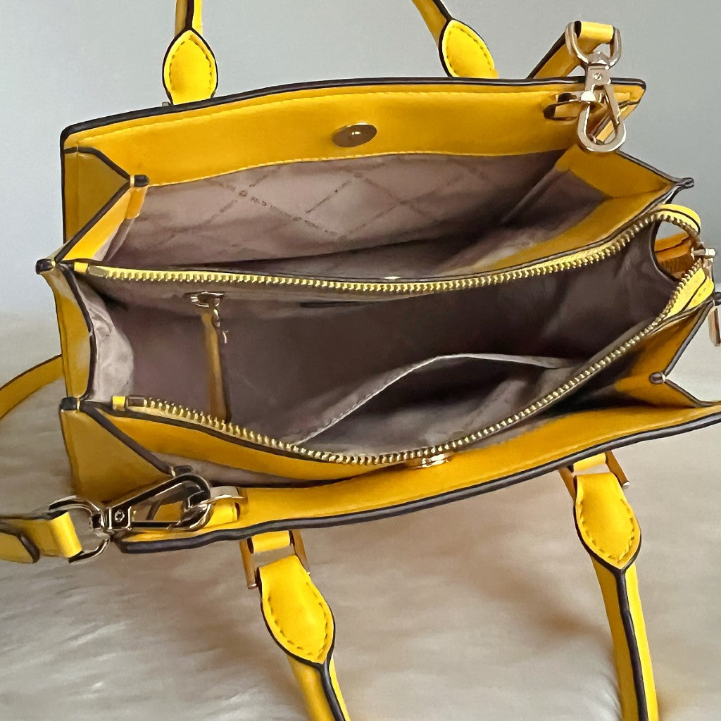 Michael Kors Yellow Saffiano Leather Triple Compartment 2 Way Shoulder Bag Like New