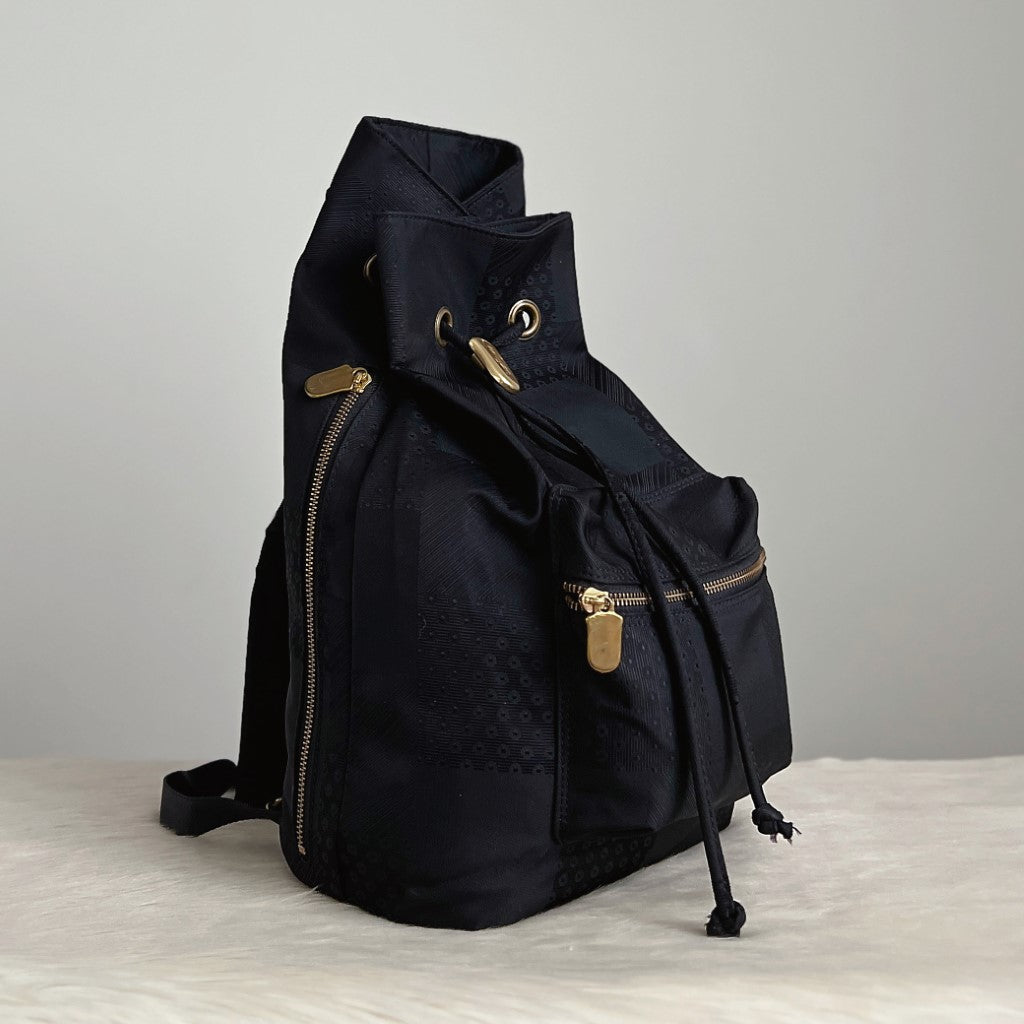 Kenzo Black Canvas Drawstring Zipped Compartment Backpack Excellent