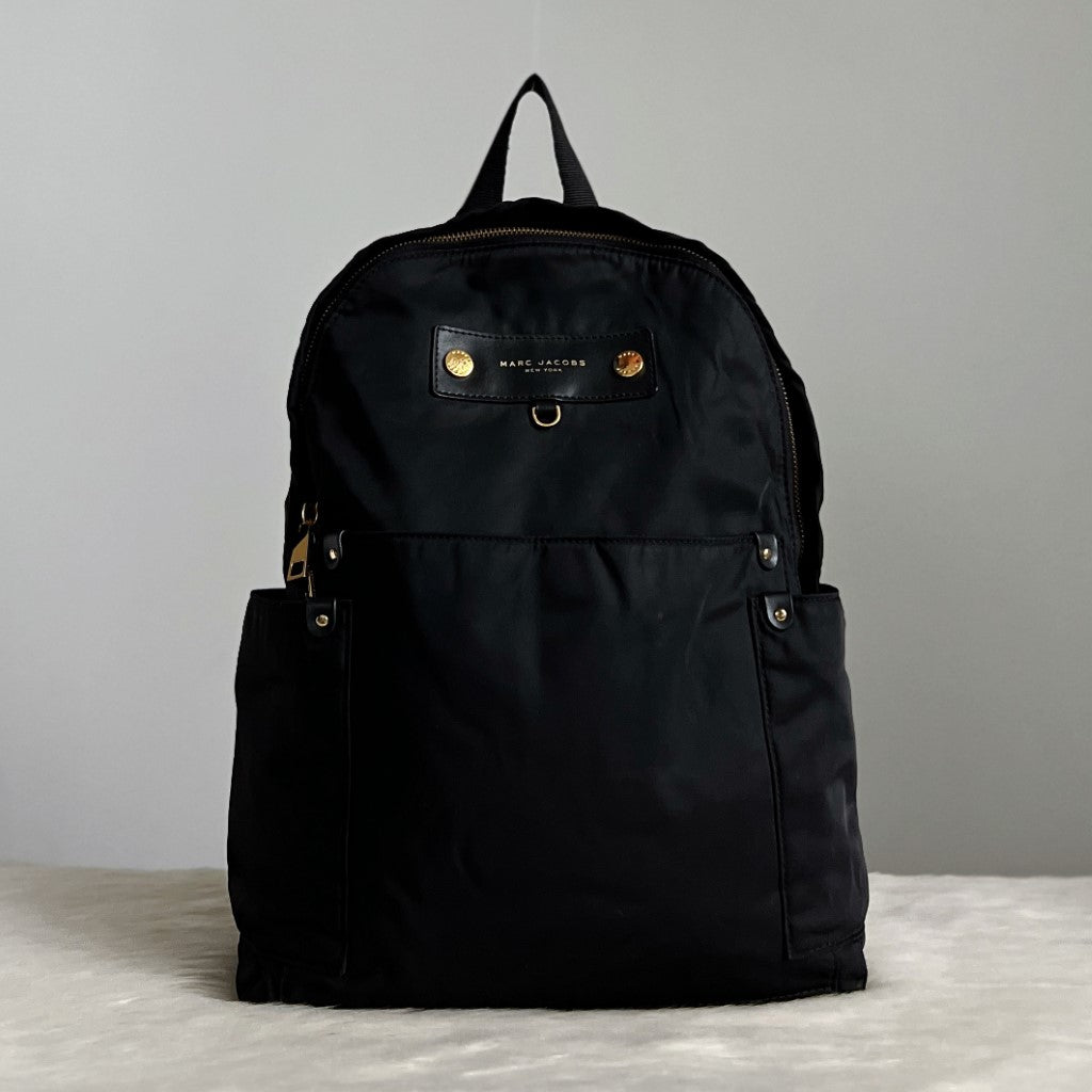 Marc Jacobs Black Zip Compartment Front Logo Backpack