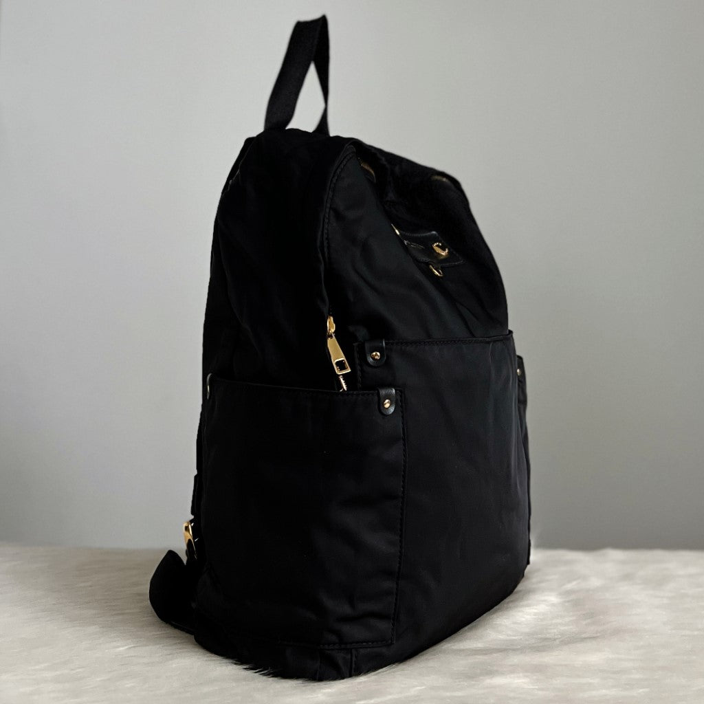 Marc Jacobs Black Zip Compartment Front Logo Backpack