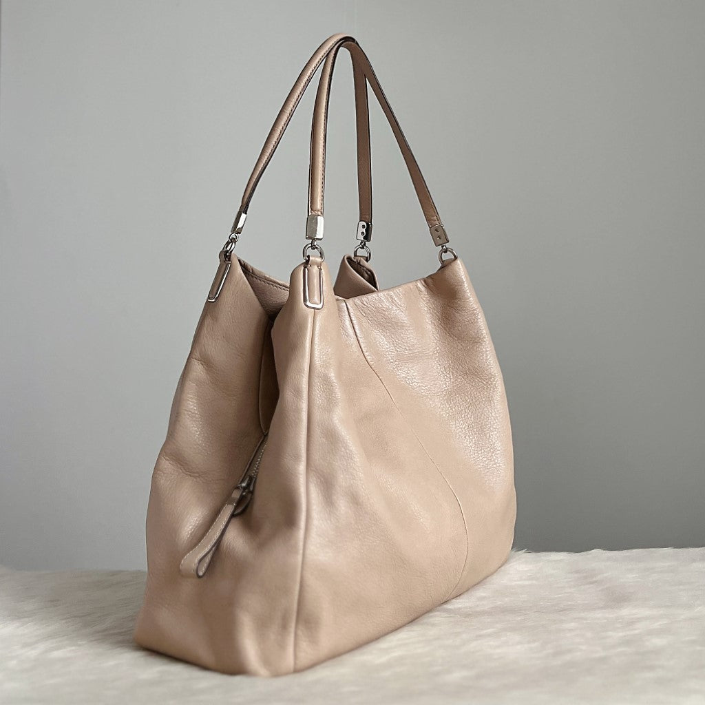 Coach Beige Leather Triple Compartment Shoulder Bag