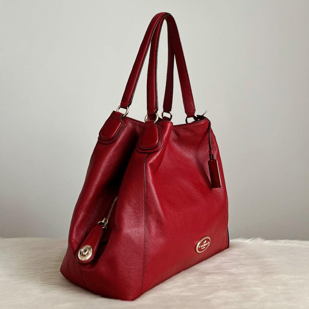 Coach Red Leather Triple Compartment Carryall Shoulder Bag Excellent