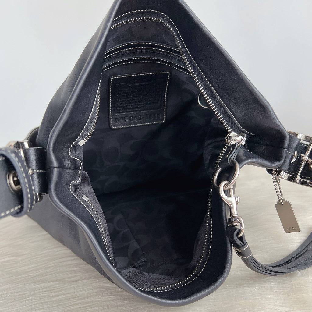 Coach Black Leather Tassel Charm Crossbody Shoulder Bag