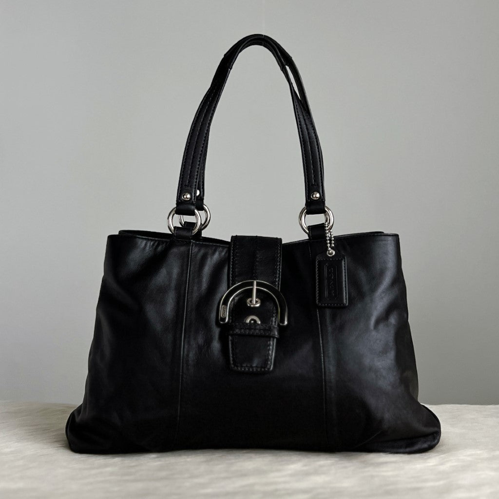 Coach Black Leather Triple Compartment Carryall Shoulder Bag