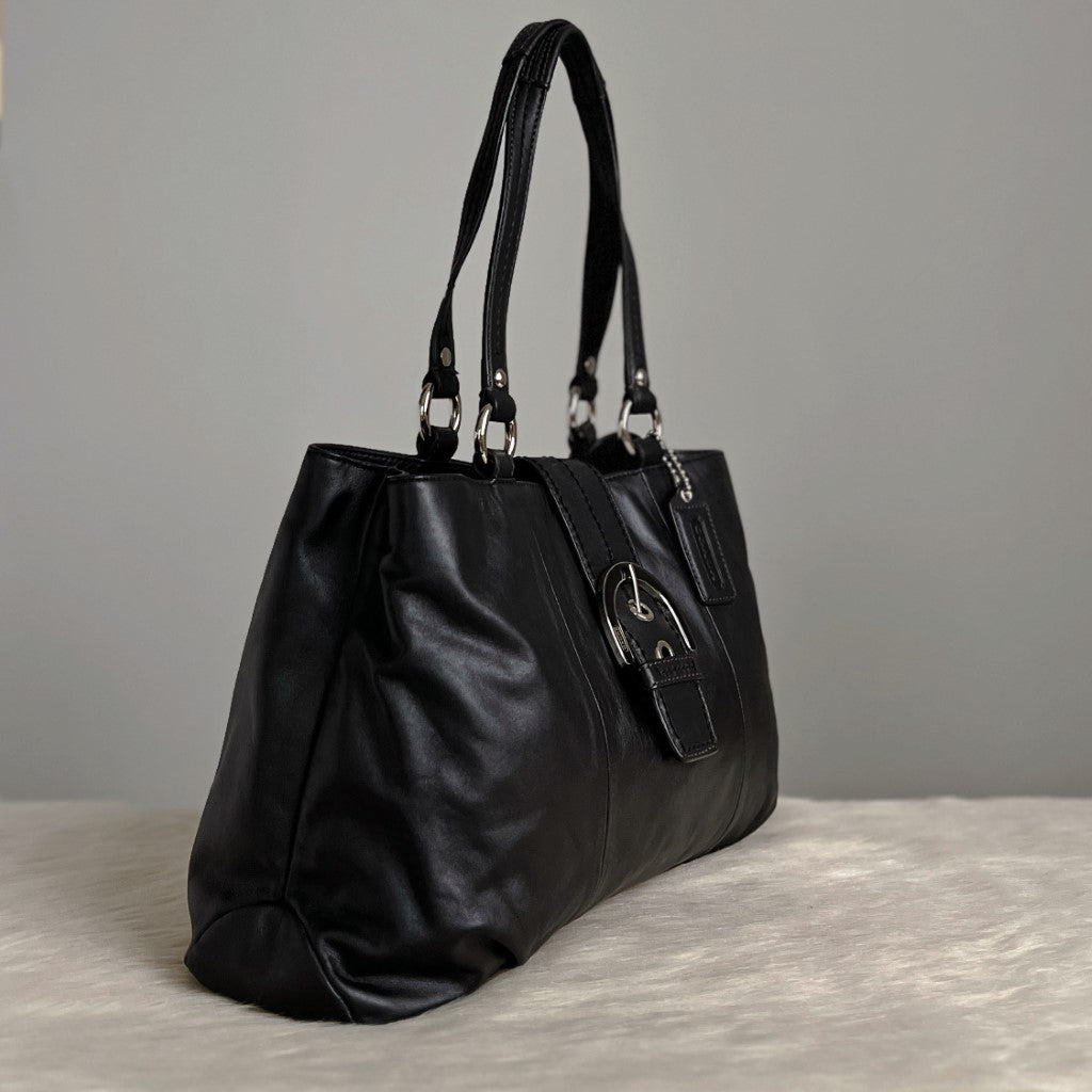 Coach Black Leather Triple Compartment Carryall Shoulder Bag