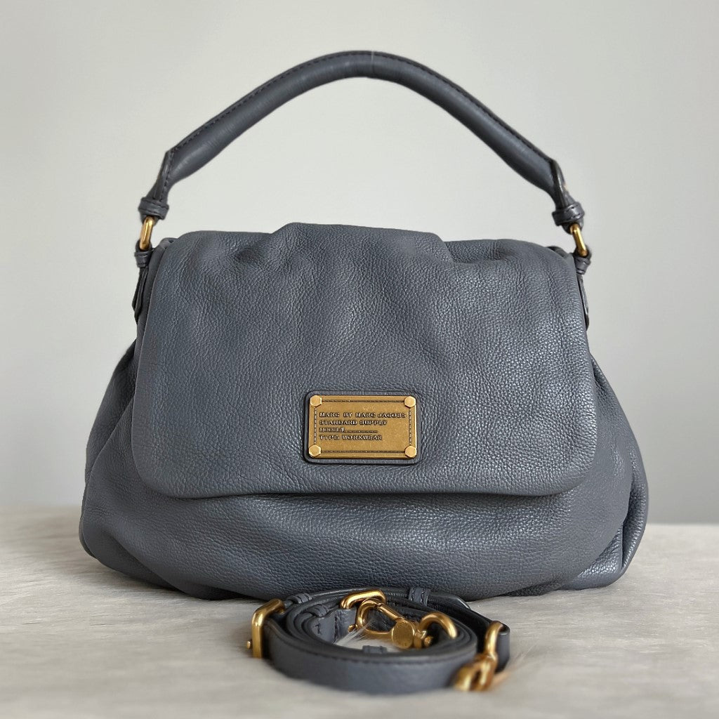 Marc Jacobs Grey Leather Front Logo 2 Way Shoulder Bag