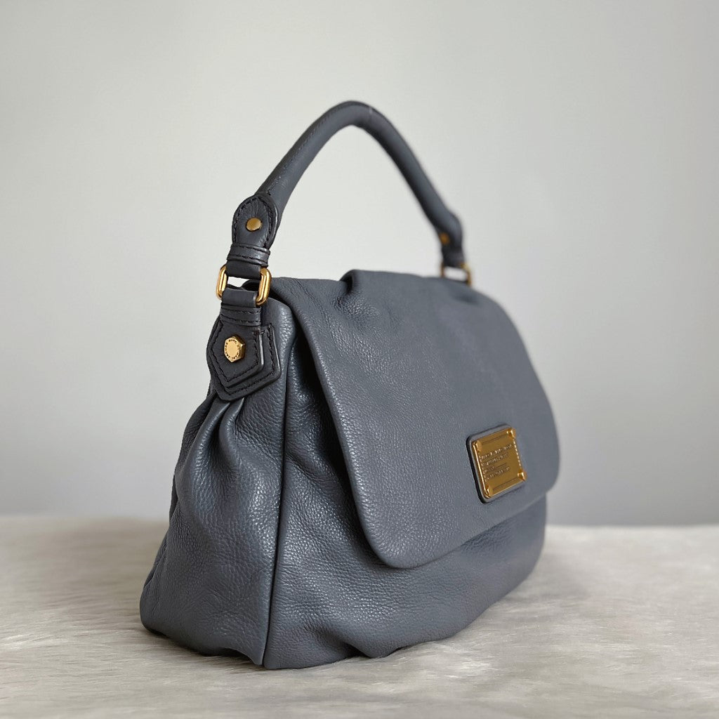 Marc Jacobs Grey Leather Front Logo 2 Way Shoulder Bag