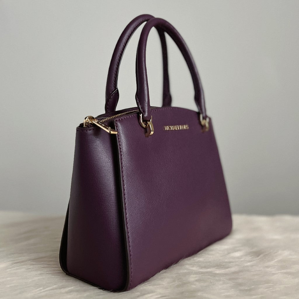 Michael Kors Purple Leather Triple Compartment 2 Way Shoulder Bag Like New