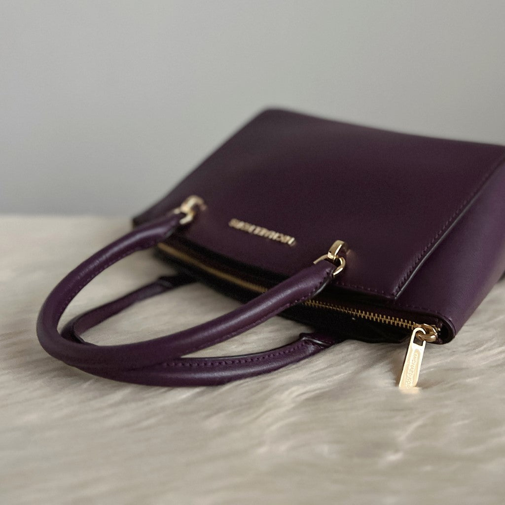 Michael Kors Purple Leather Triple Compartment 2 Way Shoulder Bag Like New