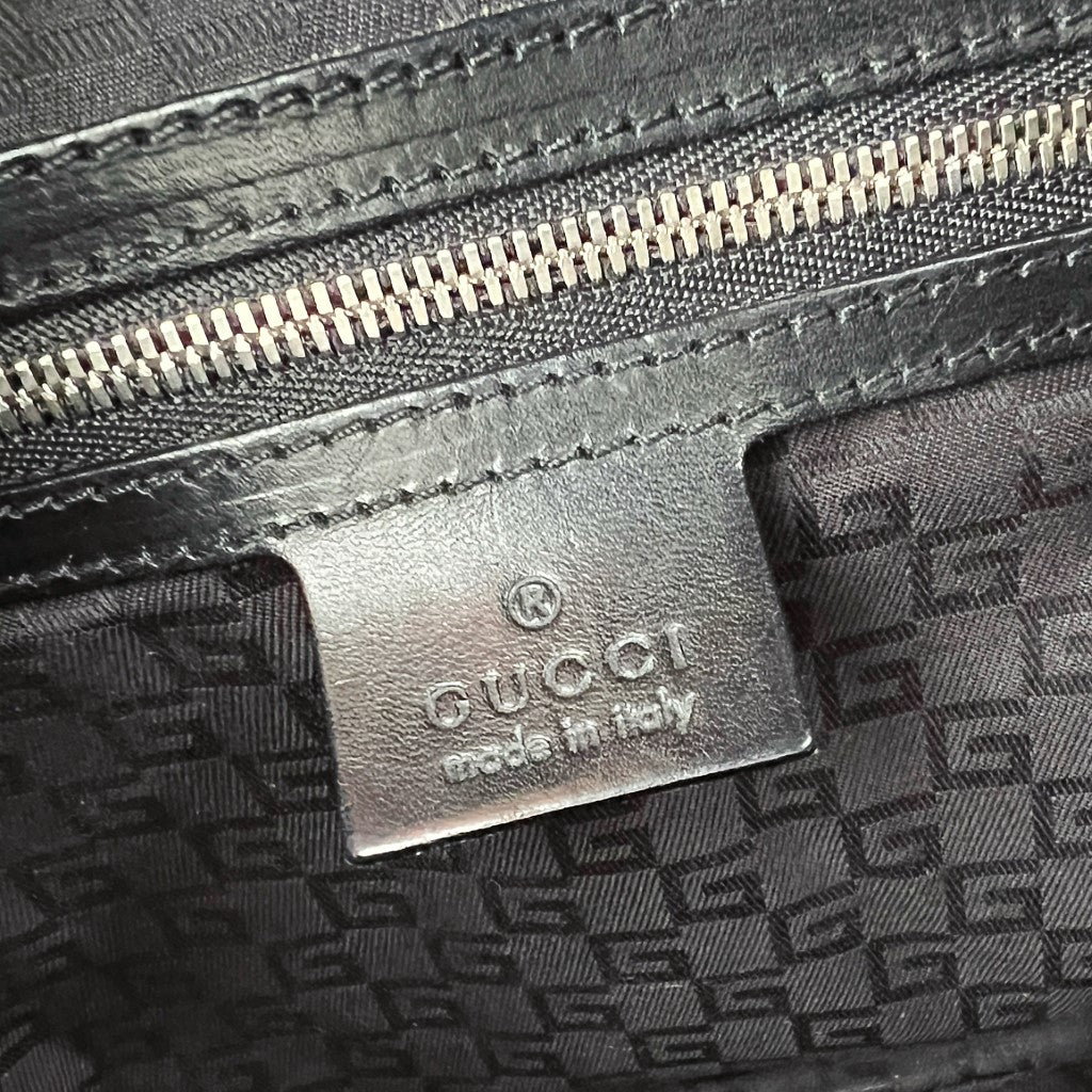 Gucci Black Leather Canvas Patchwork Double G Logo Shoulder Bag Excellent