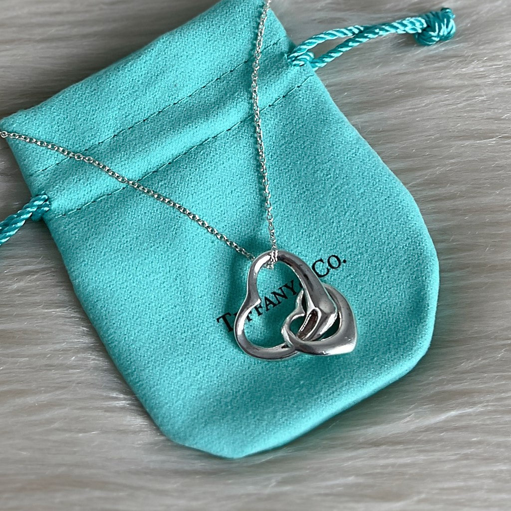 Tiffany & Co. Double Elsa Heart Peretti Silver Necklace Excellent