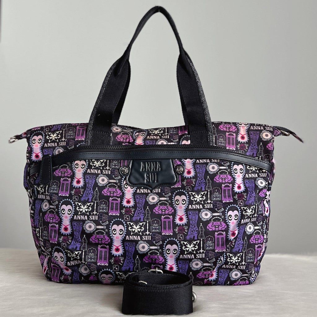 Anna Sui Arty Pattern Carryall 2 Way Shoulder Bag Excellent