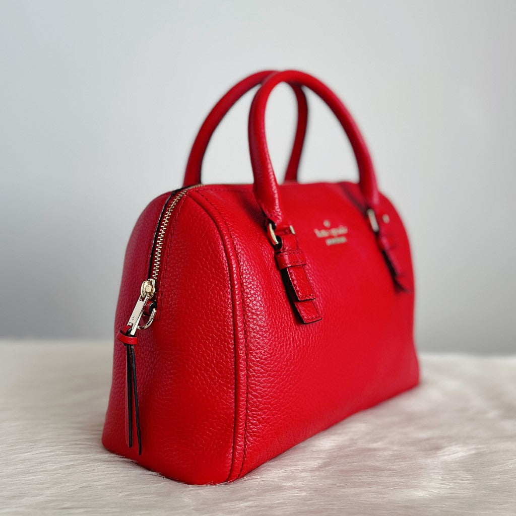 Kate Spade Red Leather Front Logo Boston 2 Way Shoulder Bag Excellent