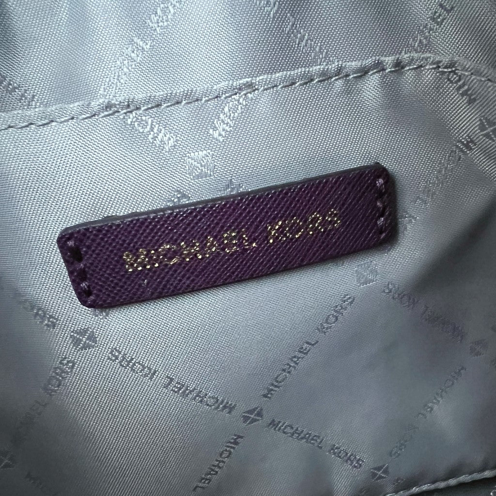 Michael Kors Purple Leather Cut Out Detail Triple Compartment 2 Way Shoulder Bag