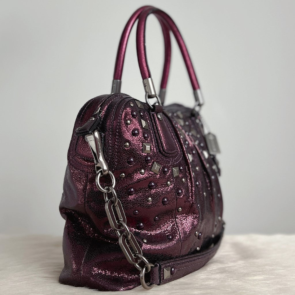 Coach Metallic Purple Leather Rock Studs Detail 2 Way Shoulder Bag