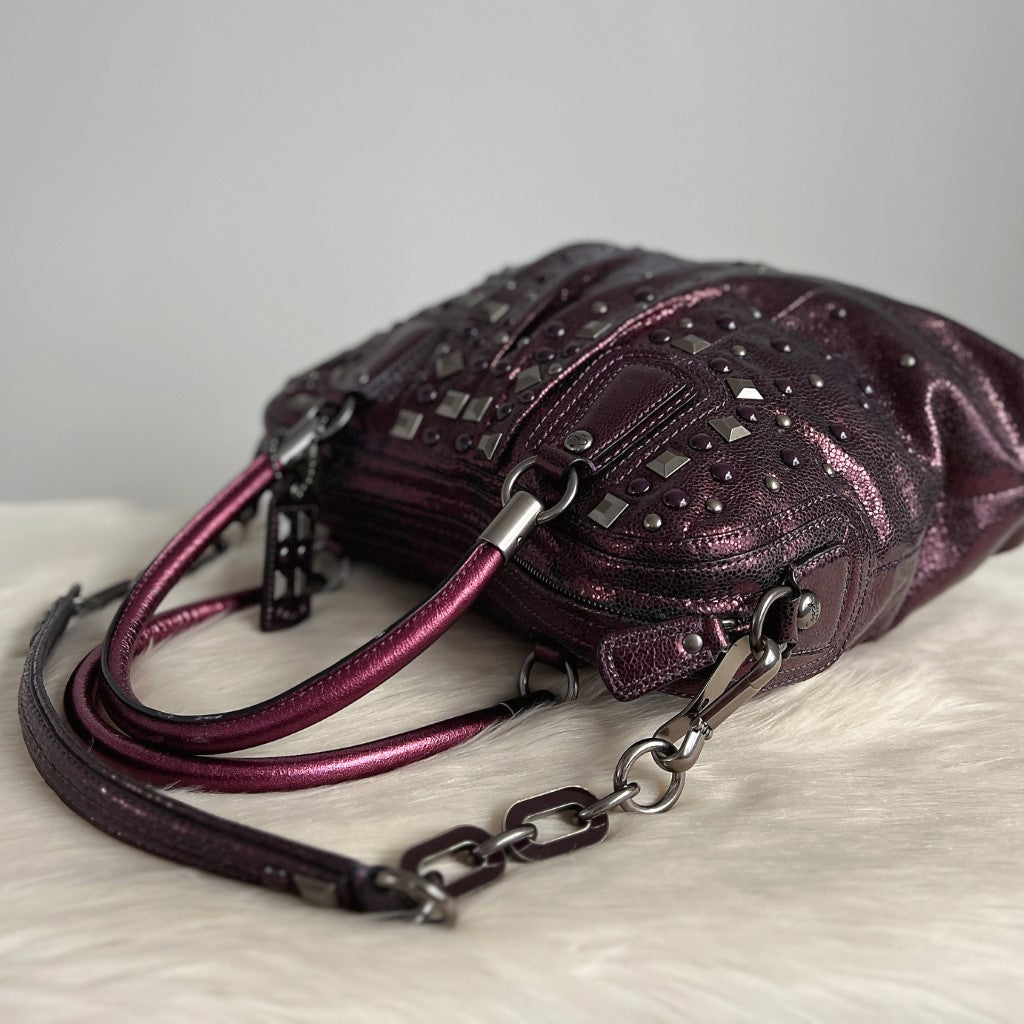 Coach Metallic Purple Leather Rock Studs Detail 2 Way Shoulder Bag