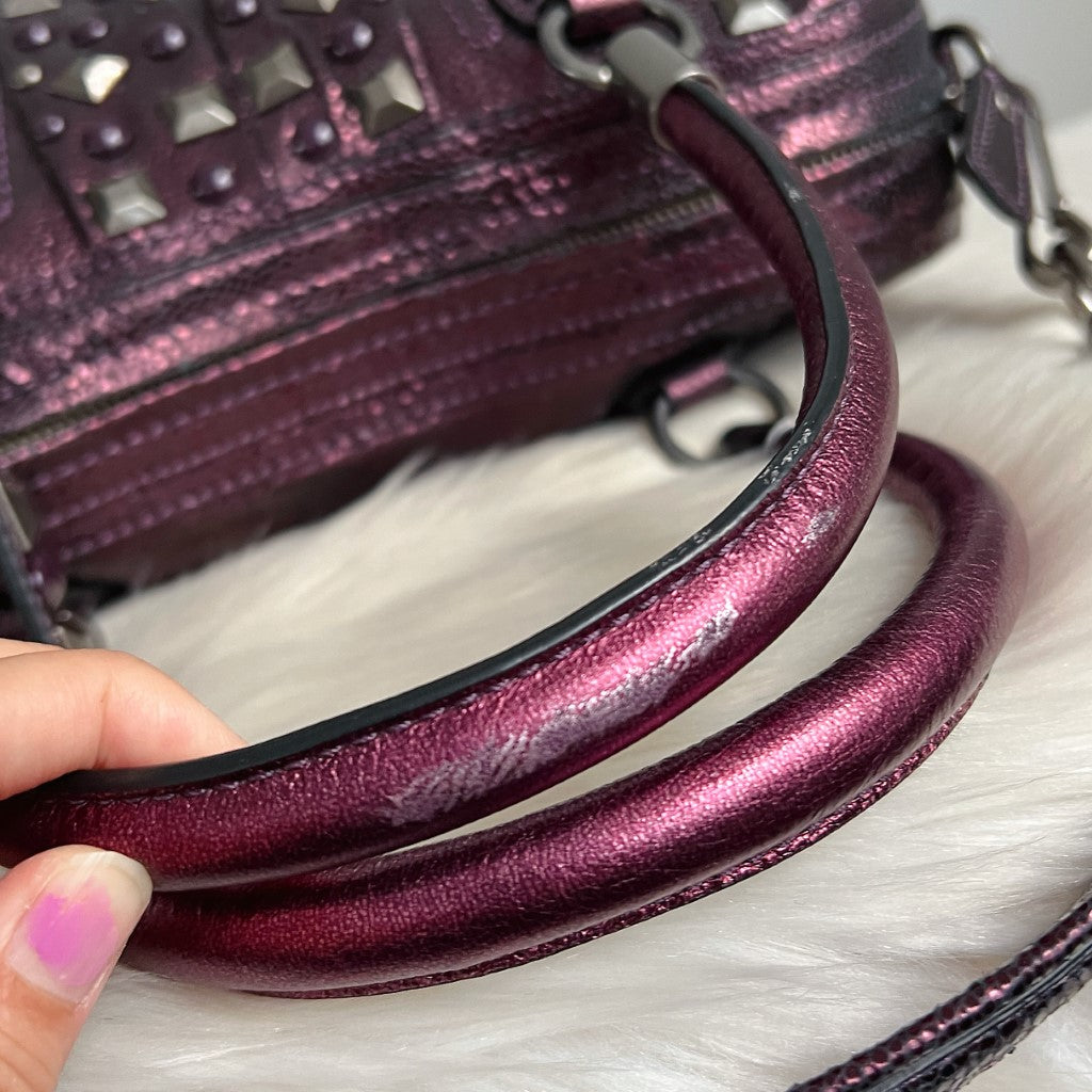 Coach Metallic Purple Leather Rock Studs Detail 2 Way Shoulder Bag