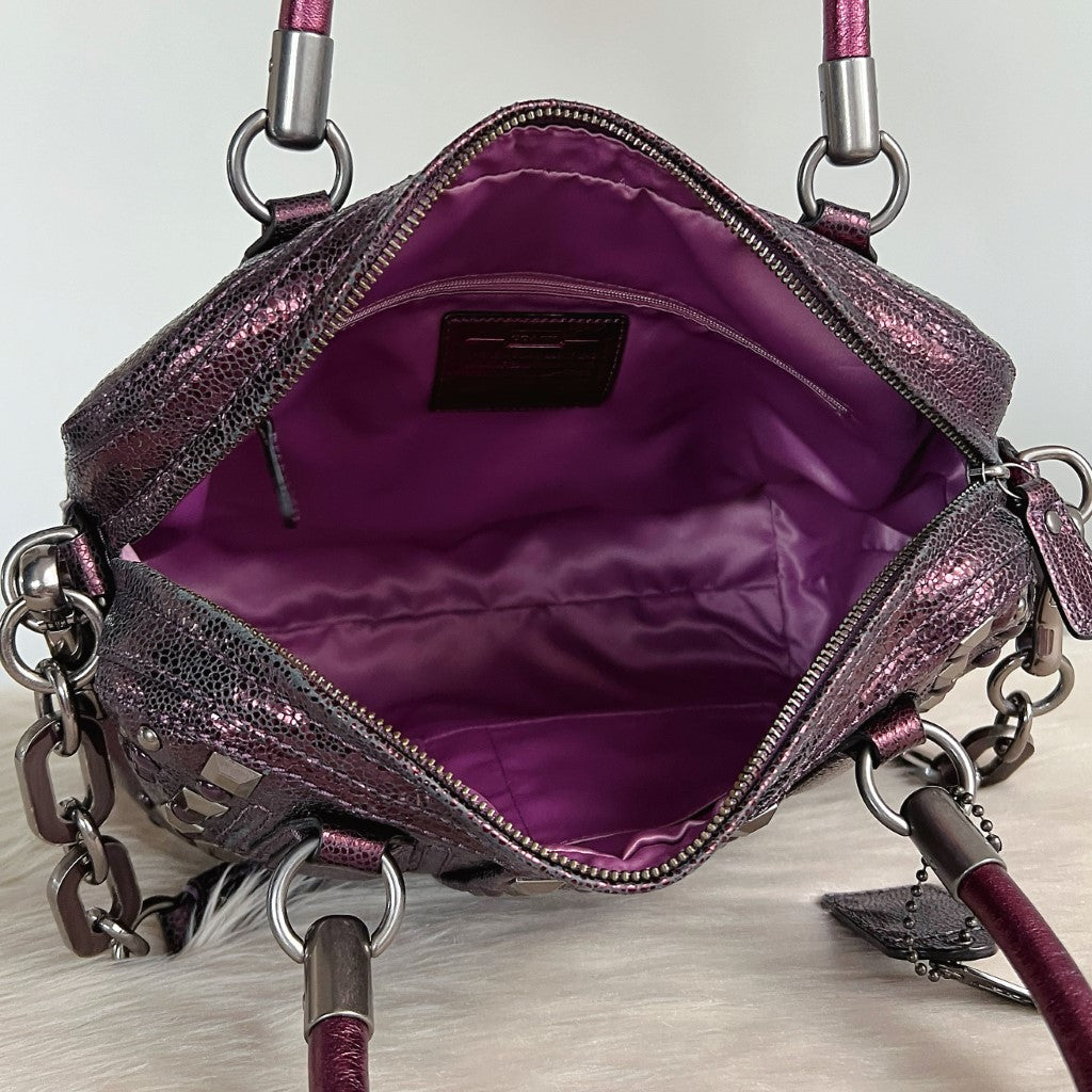 Coach Metallic Purple Leather Rock Studs Detail 2 Way Shoulder Bag