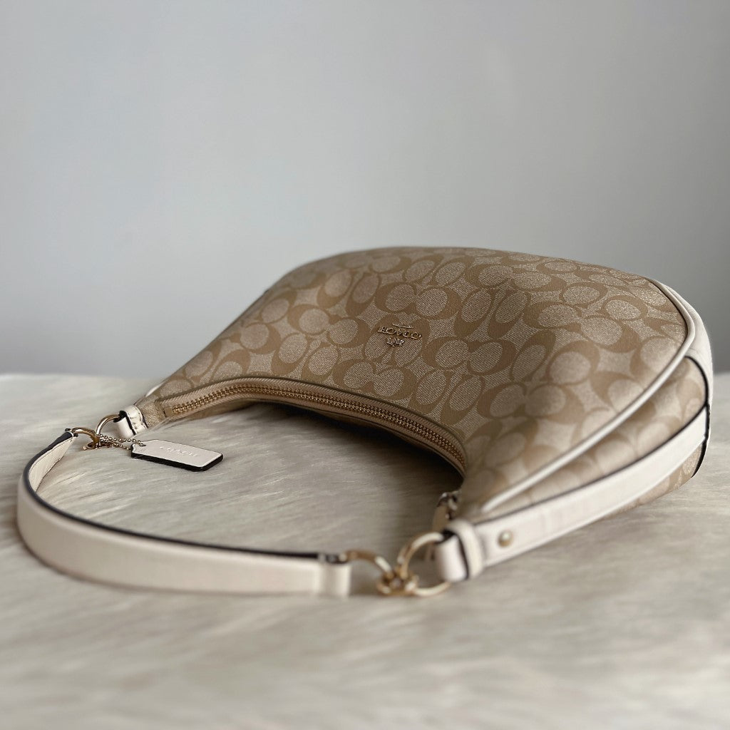 Coach Creamy Leather Monogram Half Moon 2 Way Shoulder Bag